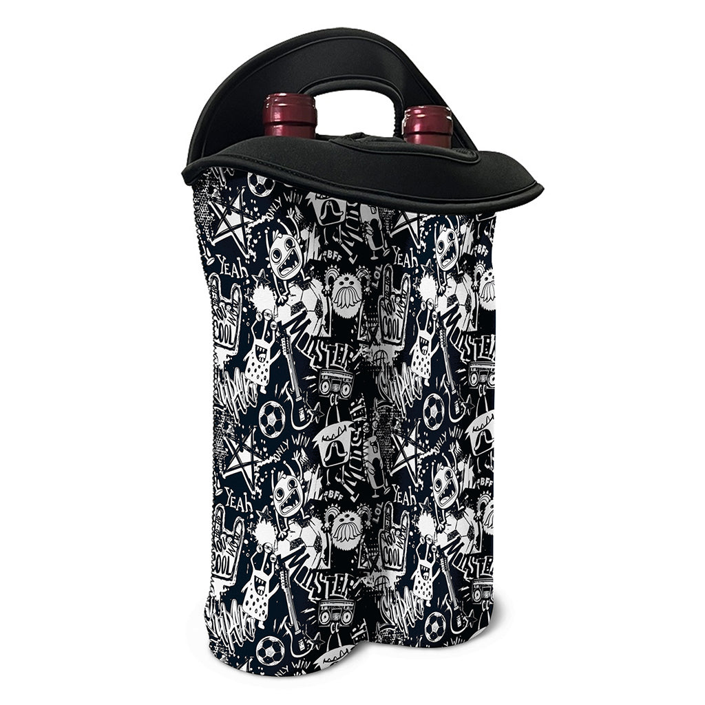 Graffiti Monster Characters Print Double Neoprene Wine Tote