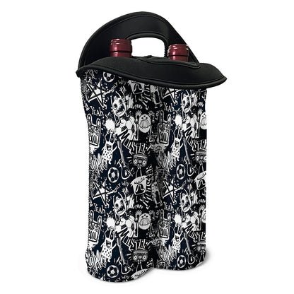 Graffiti Monster Characters Print Double Neoprene Wine Tote