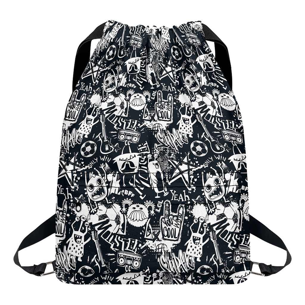 Graffiti Monster Characters Print Drawstring Backpack
