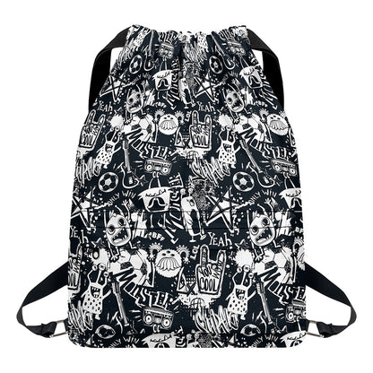 Graffiti Monster Characters Print Drawstring Backpack