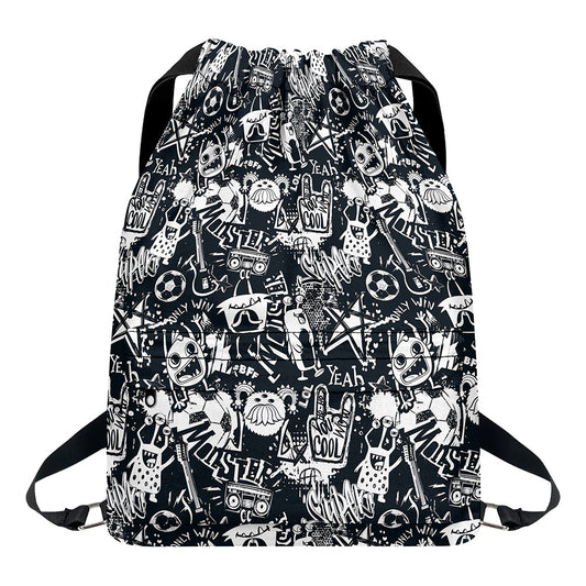 Graffiti Monster Characters Print Drawstring Backpack