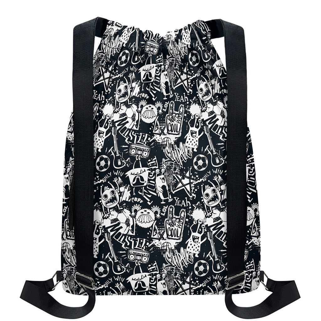 Graffiti Monster Characters Print Drawstring Backpack