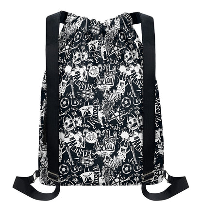 Graffiti Monster Characters Print Drawstring Backpack