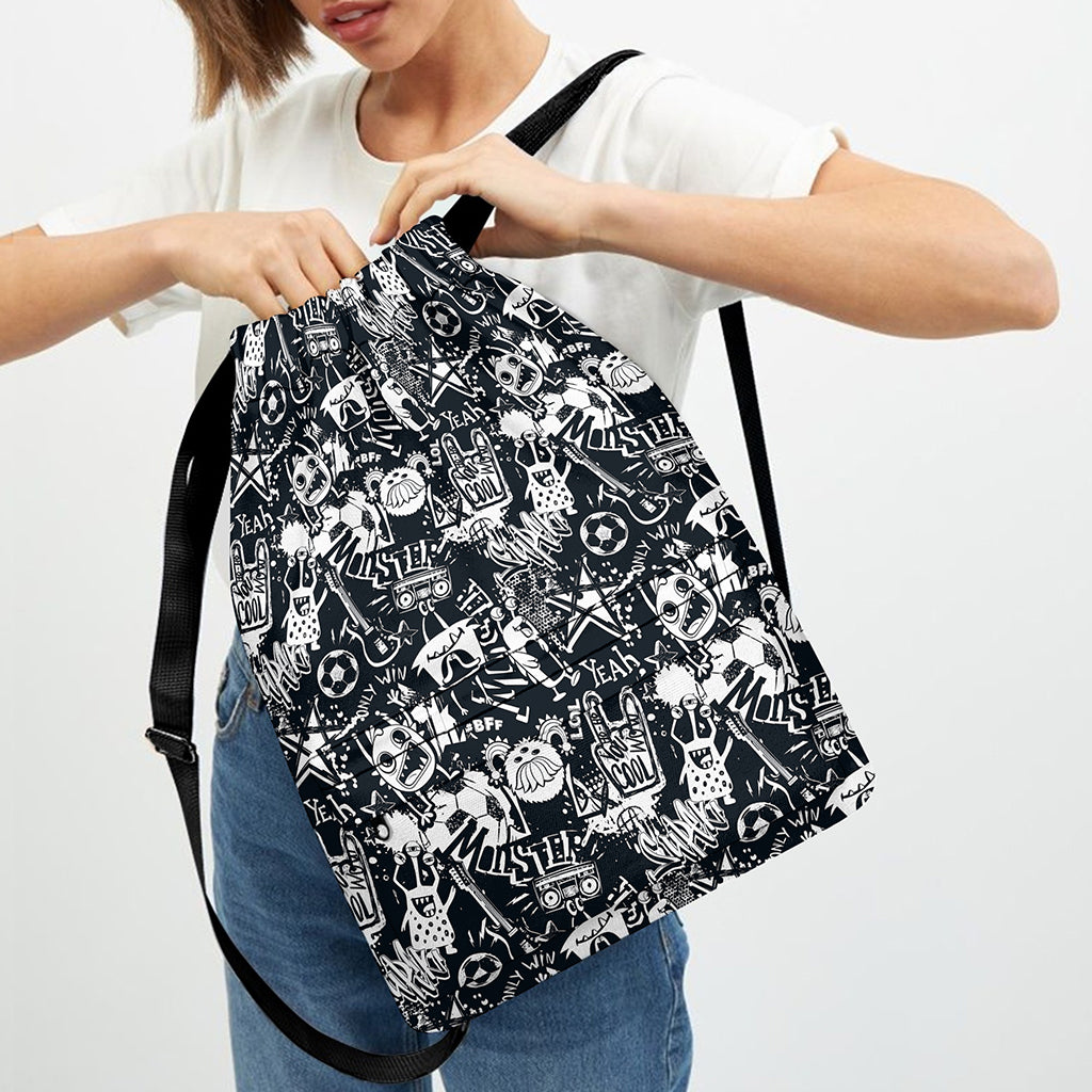Graffiti Monster Characters Print Drawstring Backpack