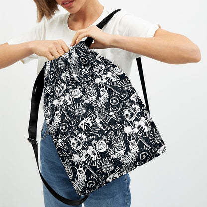 Graffiti Monster Characters Print Drawstring Backpack
