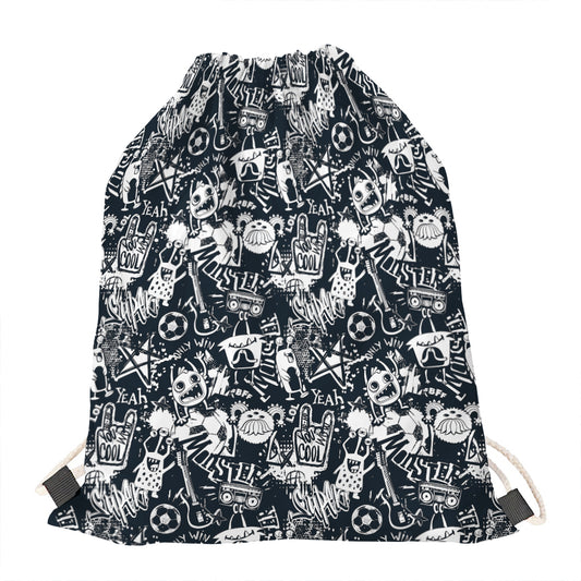 Graffiti Monster Characters Print Drawstring Bag