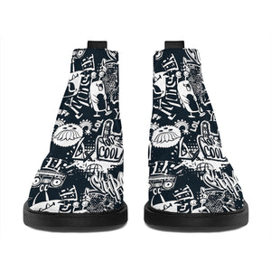 Graffiti Monster Characters Print Flat Ankle Boots