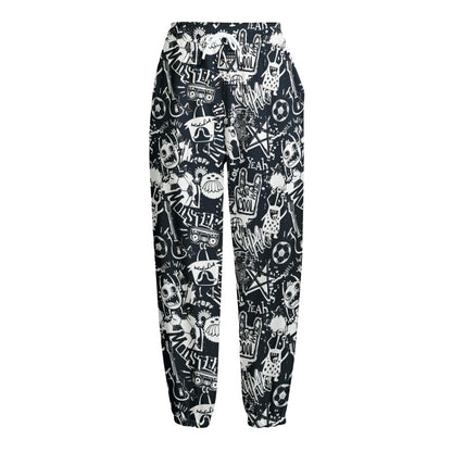 Graffiti Monster Characters Print Fleece Lined Knit Pants