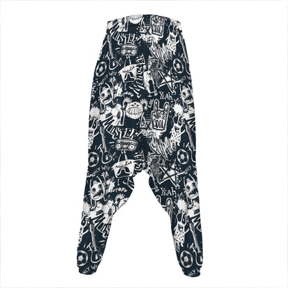 Graffiti Monster Characters Print Hammer Pants