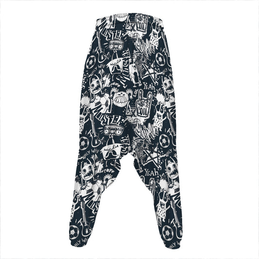 Graffiti Monster Characters Print Hammer Pants