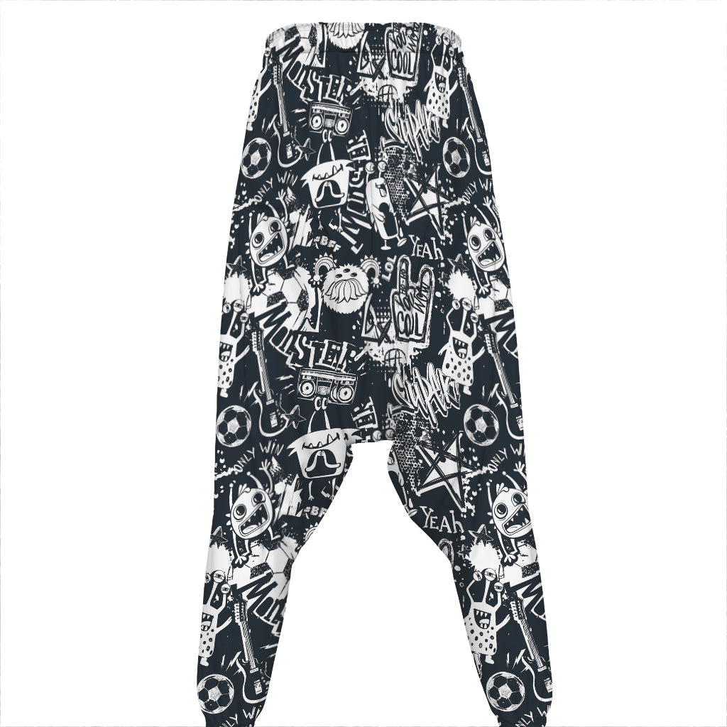 Graffiti Monster Characters Print Hammer Pants