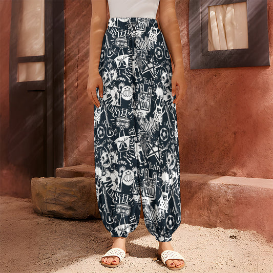Graffiti Monster Characters Print Harem Pants