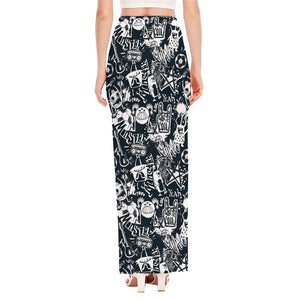 Graffiti Monster Characters Print High Slit Maxi Skirt