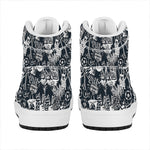 Graffiti Monster Characters Print High Top Leather Sneakers