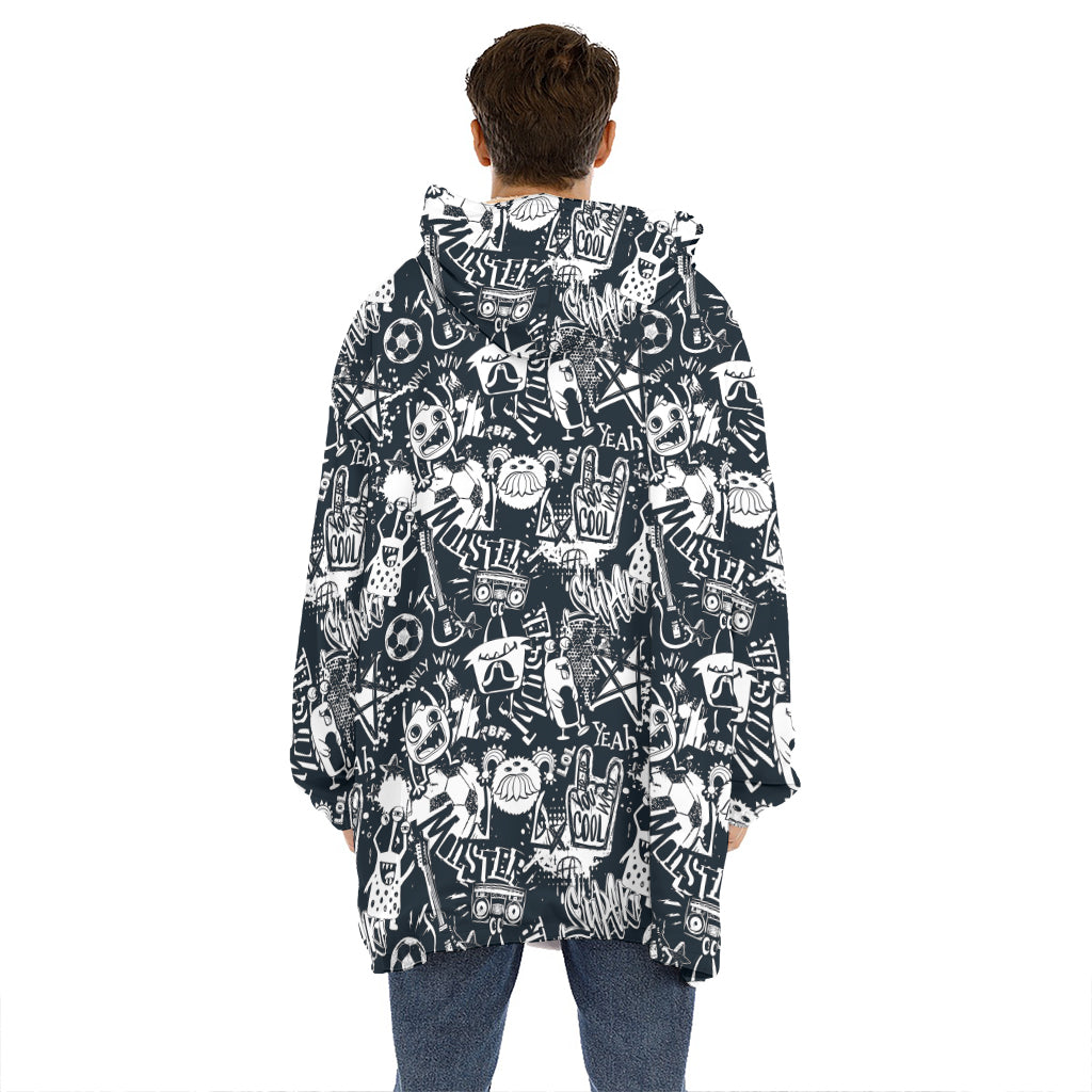 Graffiti Monster Characters Print Hoodie Blanket