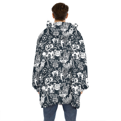 Graffiti Monster Characters Print Hoodie Blanket