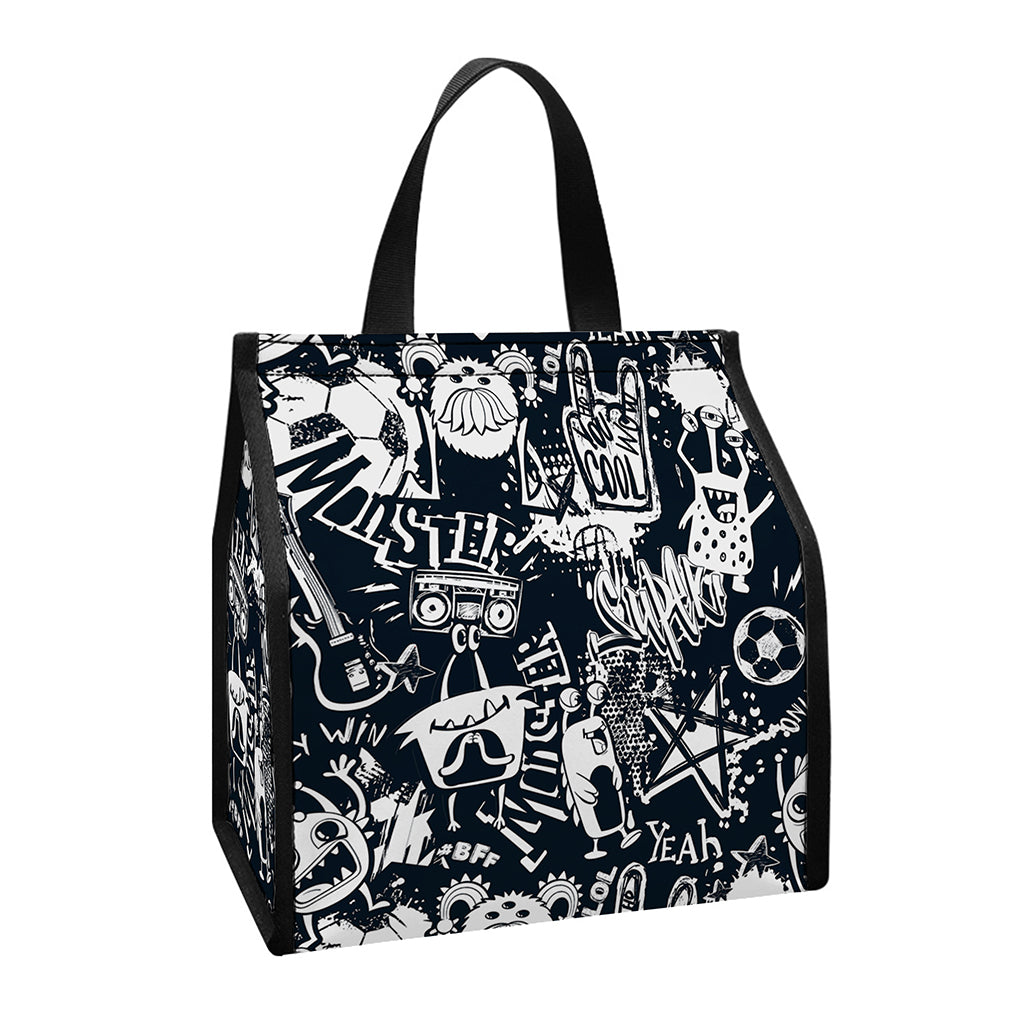Graffiti Monster Characters Print Insulated Lunch Tote