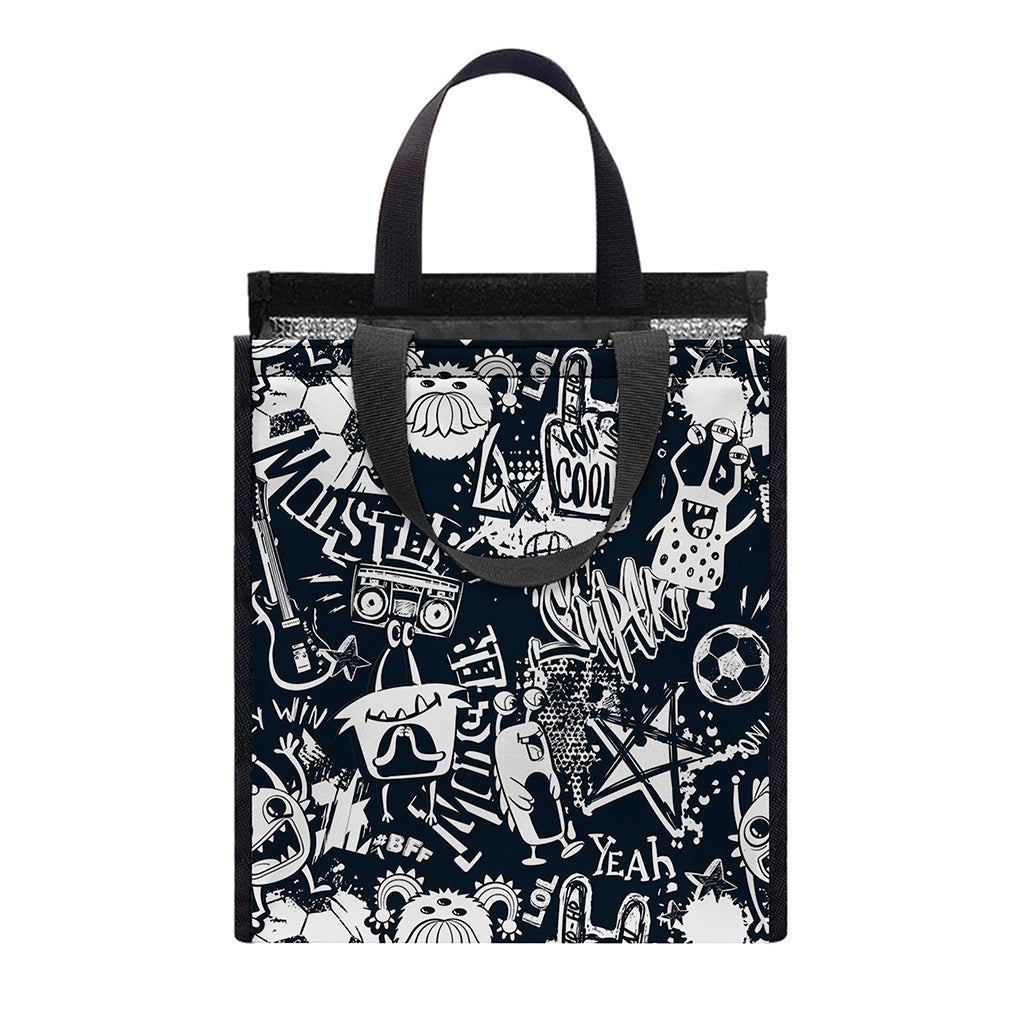 Graffiti Monster Characters Print Insulated Lunch Tote