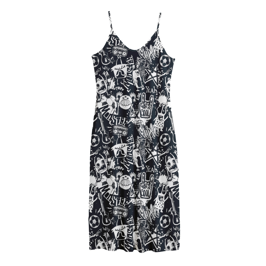 Graffiti Monster Characters Print Jersey Midi Cami Dress