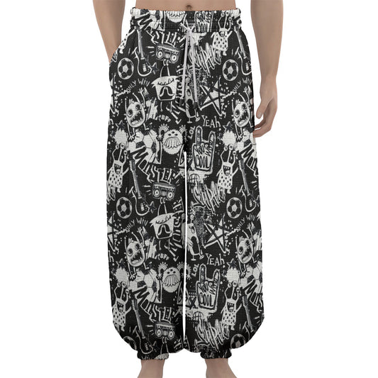 Graffiti Monster Characters Print Lantern Pants