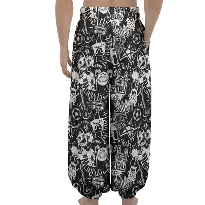 Graffiti Monster Characters Print Lantern Pants