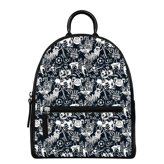 Graffiti Monster Characters Print Leather Backpack