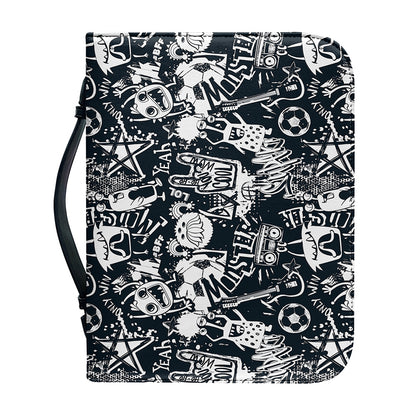 Graffiti Monster Characters Print Leather Bible Cover