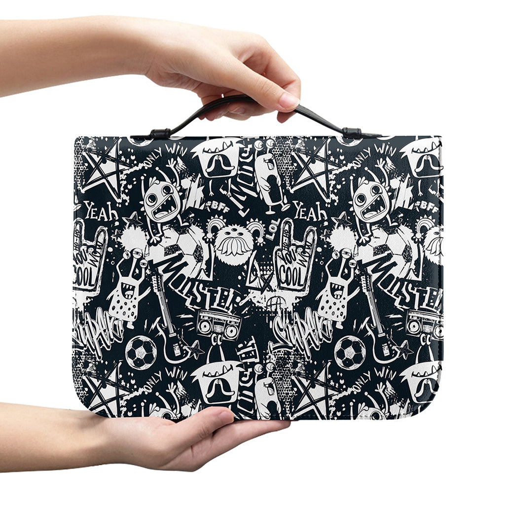 Graffiti Monster Characters Print Leather Bible Cover