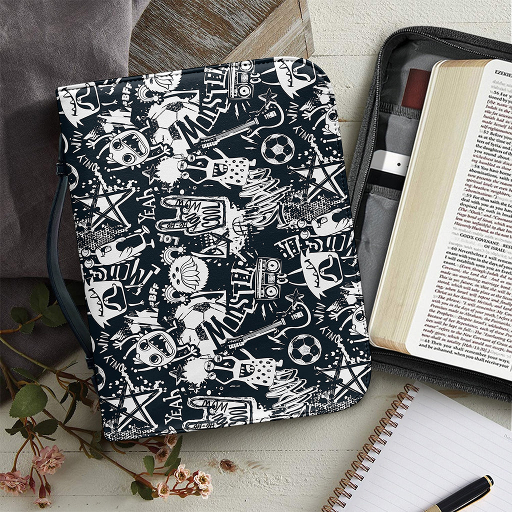 Graffiti Monster Characters Print Leather Bible Cover