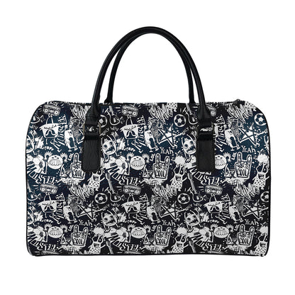 Graffiti Monster Characters Print Leather Duffle Bag