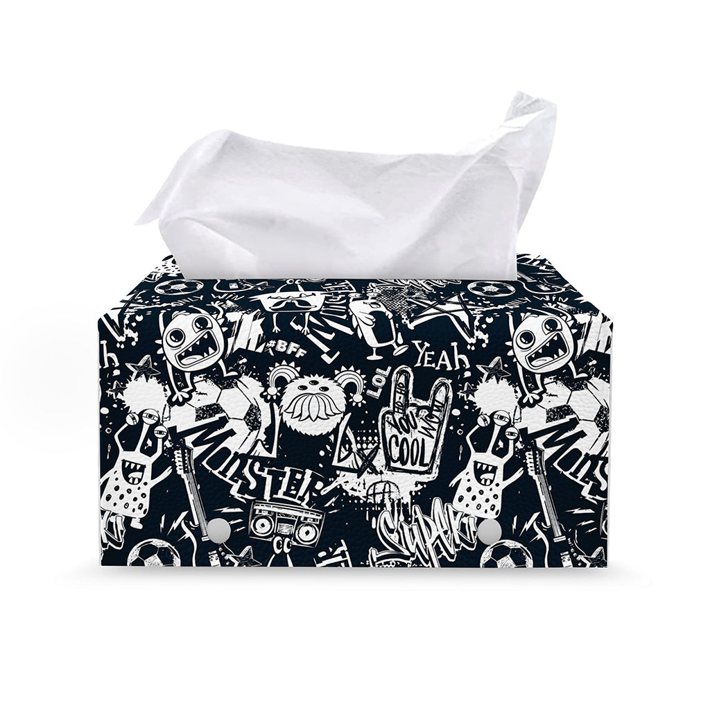 Graffiti Monster Characters Print Leather Tissue Box Cover