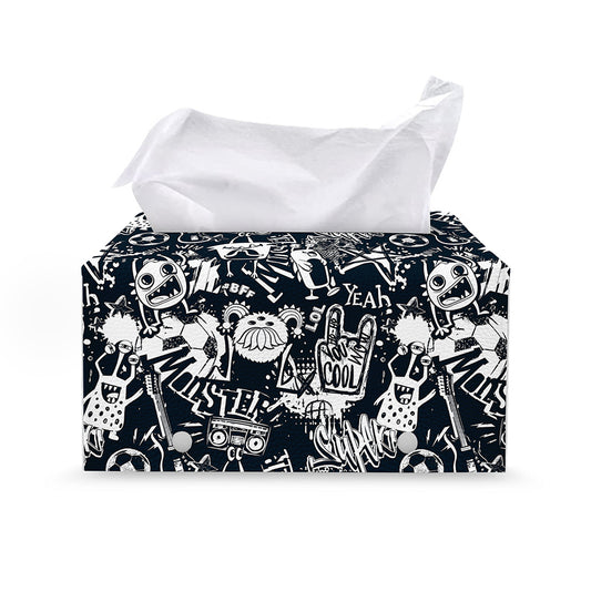 Graffiti Monster Characters Print Leather Tissue Box Cover