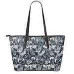 Graffiti Monster Characters Print Leather Tote Bag