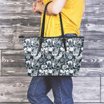 Graffiti Monster Characters Print Leather Tote Bag