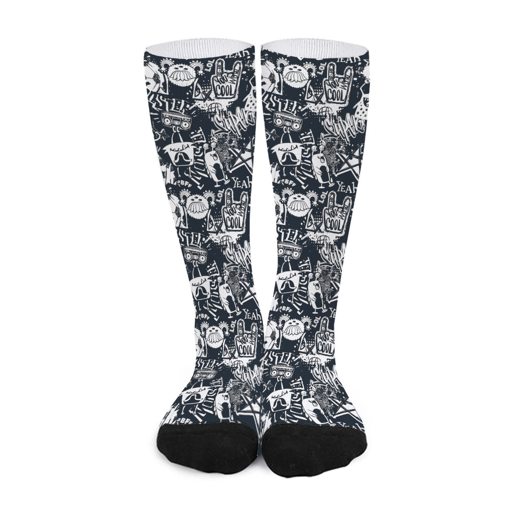Graffiti Monster Characters Print Long Socks