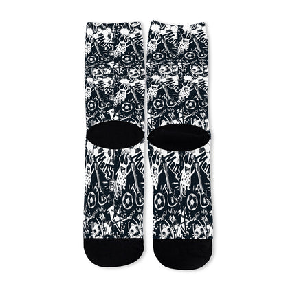 Graffiti Monster Characters Print Long Socks