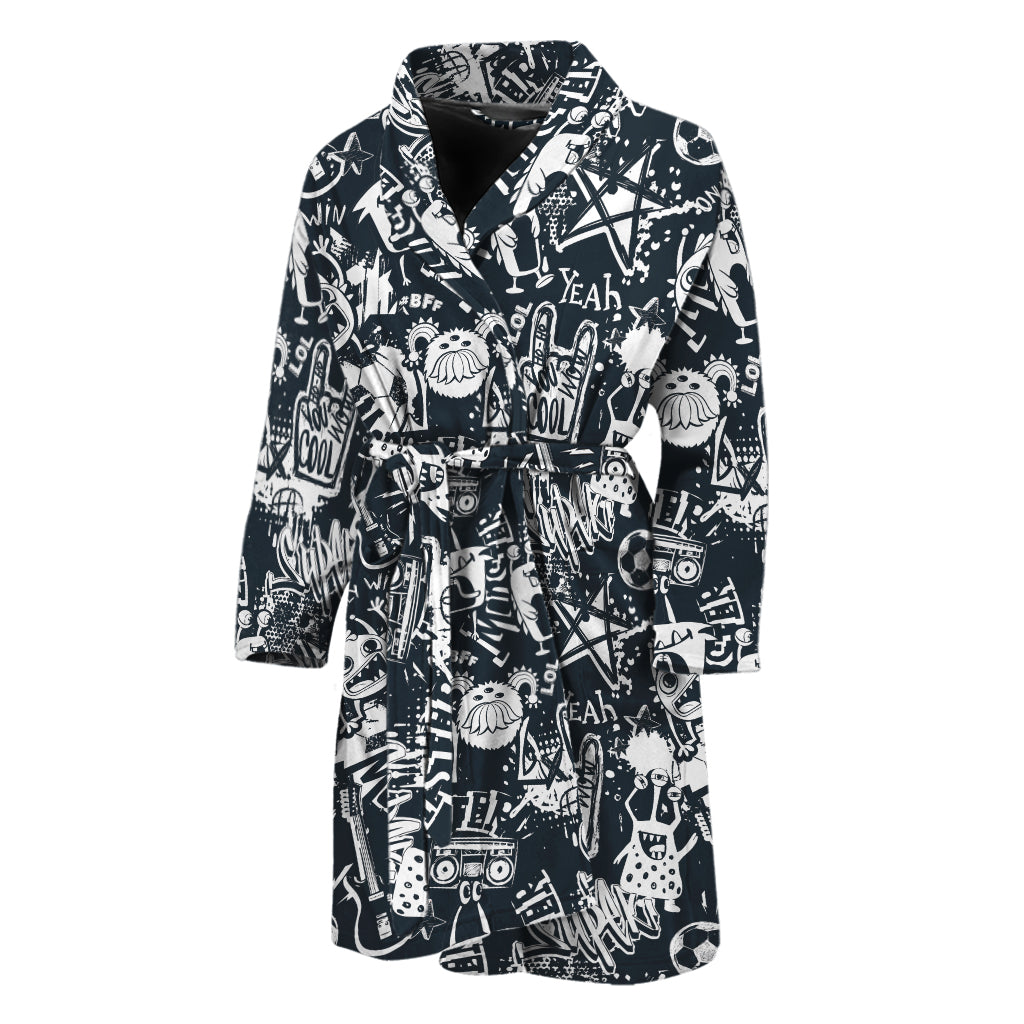 Graffiti Monster Characters Print Men's Bathrobe