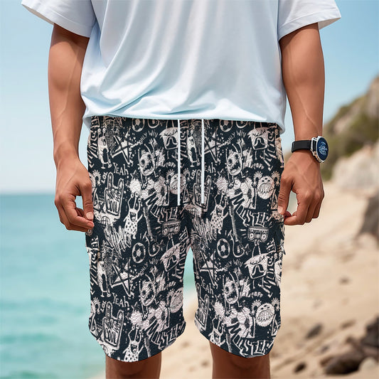 Graffiti Monster Characters Print Men's Cargo Shorts