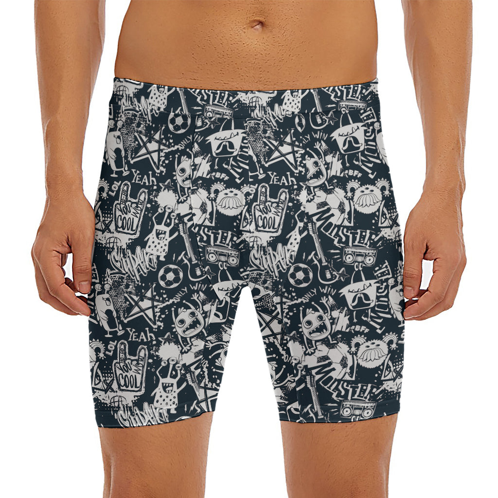 Graffiti Monster Characters Print Men's Long Boxer Briefs