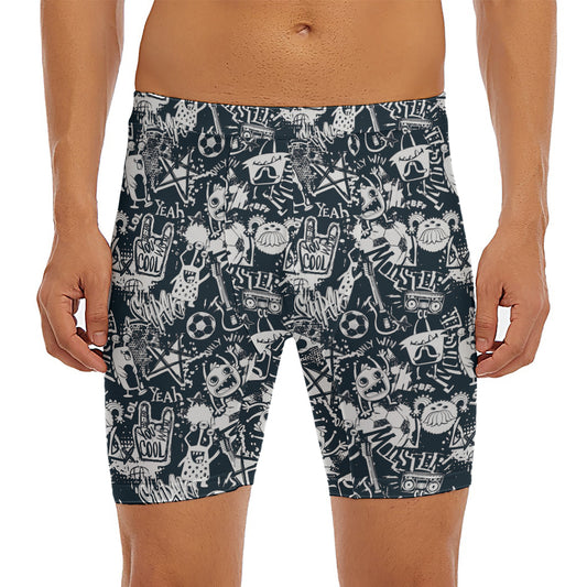 Graffiti Monster Characters Print Men's Long Boxer Briefs