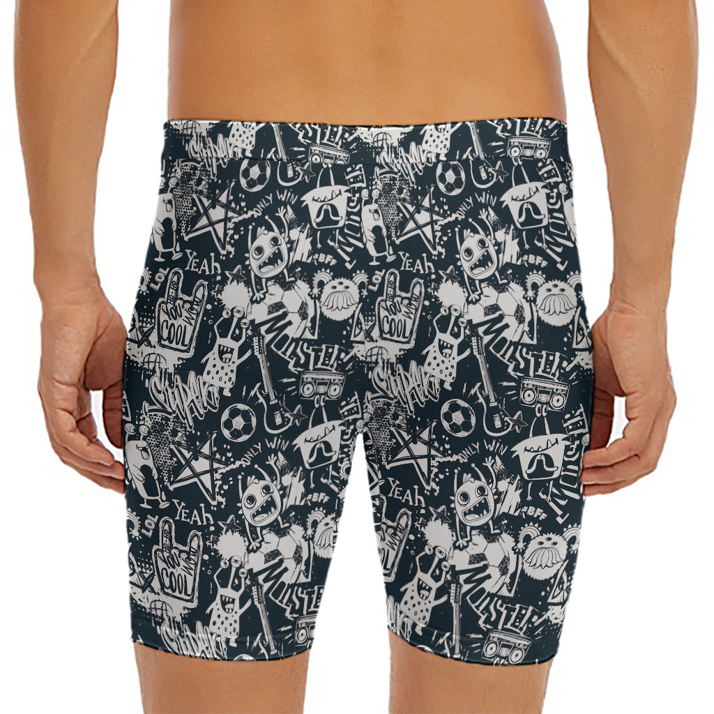 Graffiti Monster Characters Print Men's Long Boxer Briefs