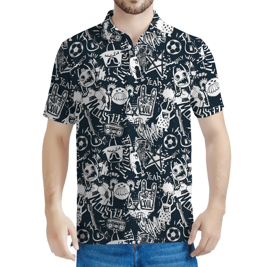 Graffiti Monster Characters Print Men's Polo Shirt