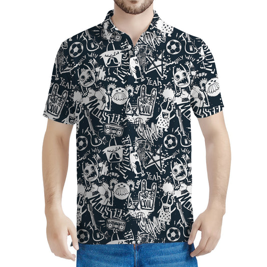Graffiti Monster Characters Print Men's Polo Shirt