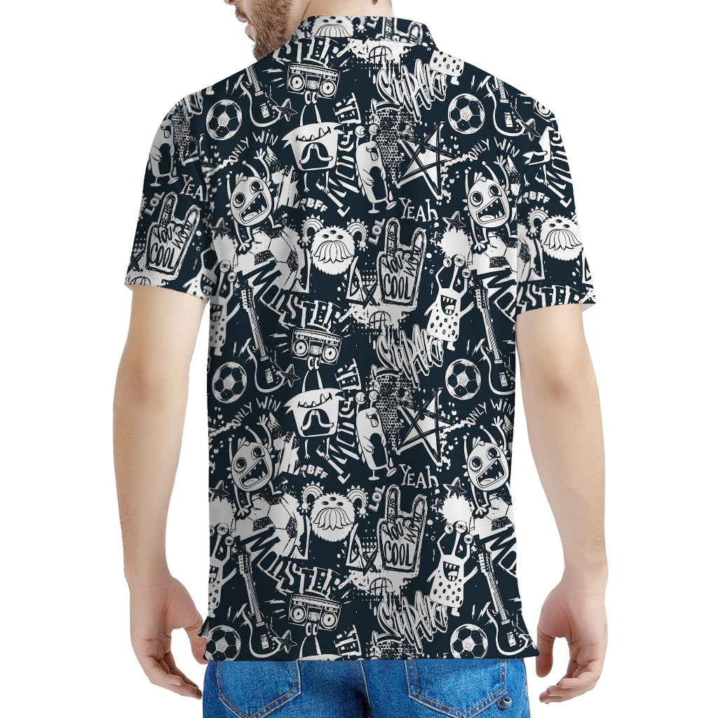 Graffiti Monster Characters Print Men's Polo Shirt