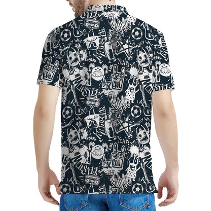 Graffiti Monster Characters Print Men's Polo Shirt