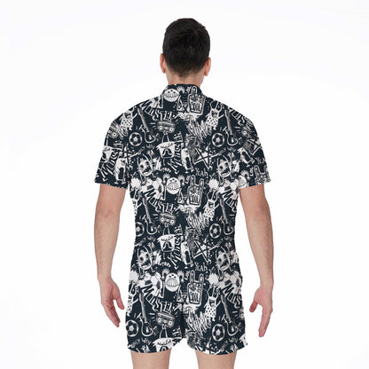Graffiti Monster Characters Print Men's Rompers