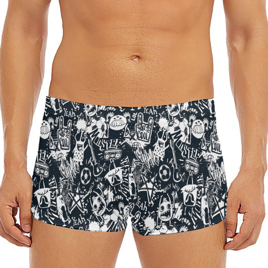 Graffiti Monster Characters Print Men's Short Boxer Briefs