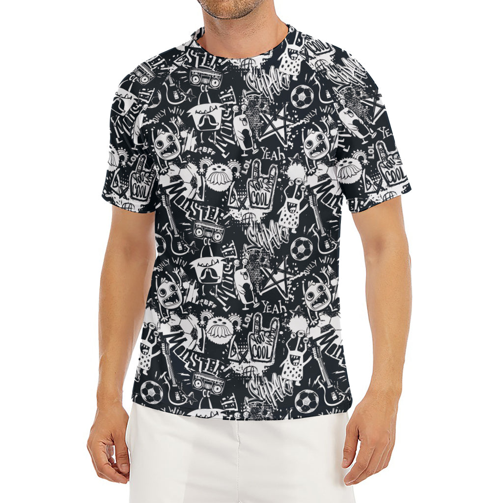 Graffiti Monster Characters Print Men's Short Sleeve Rash Guard