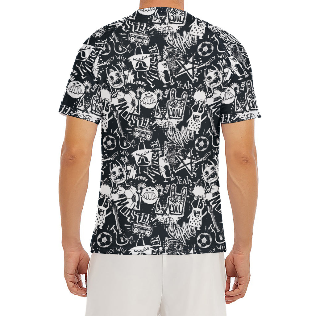 Graffiti Monster Characters Print Men's Short Sleeve Rash Guard