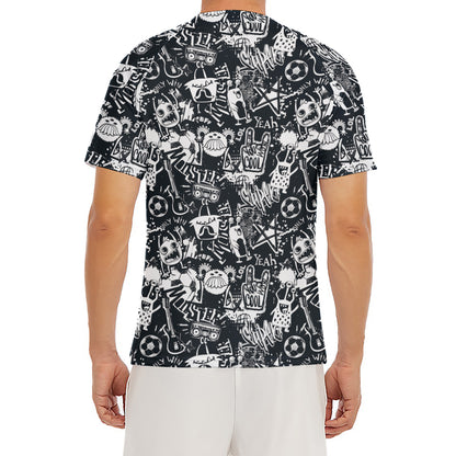 Graffiti Monster Characters Print Men's Short Sleeve Rash Guard